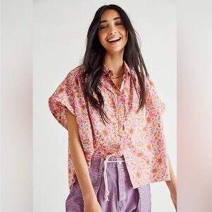 Free People Like New Bring It Back Blouse in Pink Rose Floral